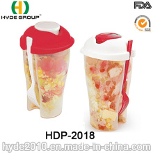 Vende al por mayor la taza plástica colorida de la coctelera de la ensalada con la bifurcación (HDP-2018)